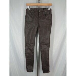 All Saints Spitalfields Jacks Place Brown Wax Coated Zipper Skinny Jeans Size 27